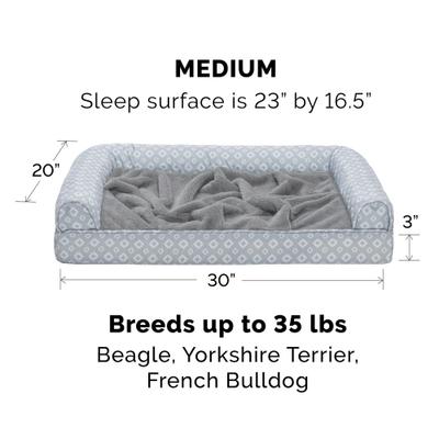 Show full view: FurHaven Plush Fur & Diamond Print Nest-Top Cooling Gel Orthopedic Cat & Dog Bed with Removable Cover, Gray, Medium slide 3 of 9