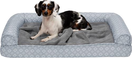 Show full view: FurHaven Plush Fur & Diamond Print Nest-Top Cooling Gel Orthopedic Cat & Dog Bed with Removable Cover, Gray, Medium slide 4 of 9