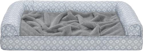 Show full view: FurHaven Plush Fur & Diamond Print Nest-Top Cooling Gel Orthopedic Cat & Dog Bed with Removable Cover, Gray, Medium slide 5 of 9