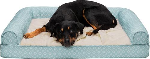 Show full view: FurHaven Plush Fur & Diamond Print Nest-Top Orthopedic Sofa Cat & Dog Bed, Aqua, Jumbo slide 4 of 9