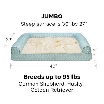 Show full view: FurHaven Plush Fur & Diamond Print Nest-Top Orthopedic Sofa Cat & Dog Bed, Aqua, Jumbo slide 5 of 9