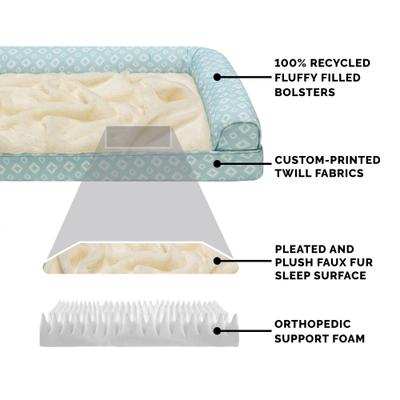 Show full view: FurHaven Plush Fur & Diamond Print Nest-Top Orthopedic Sofa Cat & Dog Bed, Aqua, Jumbo slide 6 of 9