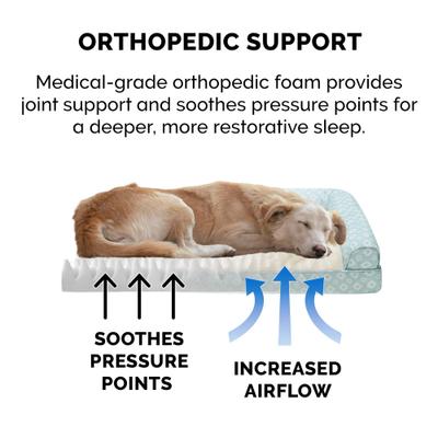 Show full view: FurHaven Plush Fur & Diamond Print Nest-Top Orthopedic Sofa Cat & Dog Bed, Aqua, Jumbo slide 7 of 9