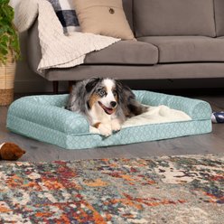 FurHaven Plush Fur & Diamond Print Nest-Top Orthopedic Sofa Cat & Dog Bed, Aqua, Large