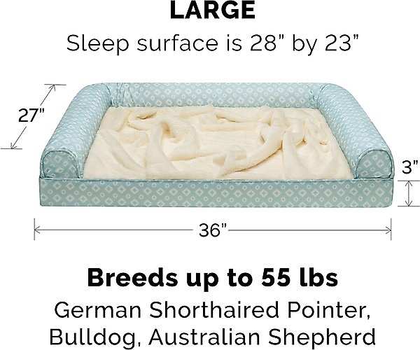 Show full view: FurHaven Plush Fur & Diamond Print Nest-Top Orthopedic Sofa Cat & Dog Bed, Aqua, Large slide 5 of 9