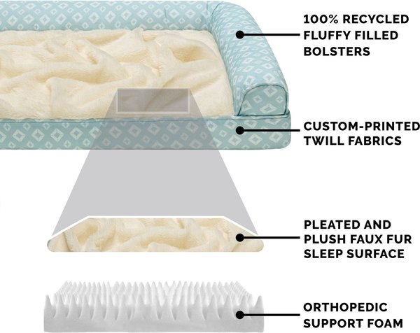 Show full view: FurHaven Plush Fur & Diamond Print Nest-Top Orthopedic Sofa Cat & Dog Bed, Aqua, Large slide 6 of 9