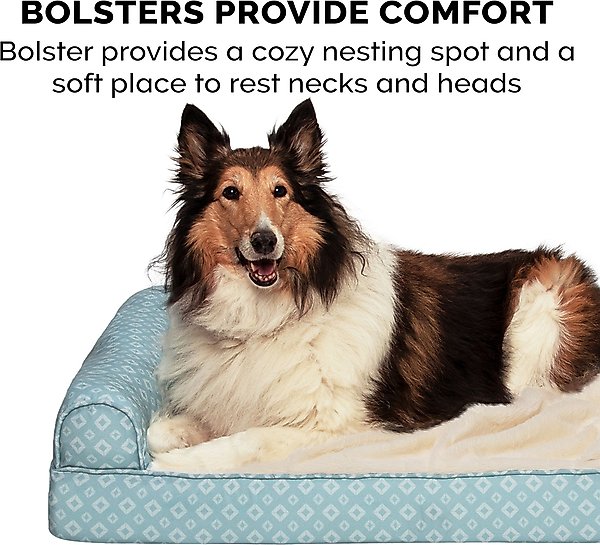 Show full view: FurHaven Plush Fur & Diamond Print Nest-Top Orthopedic Sofa Cat & Dog Bed, Aqua, Large slide 8 of 9