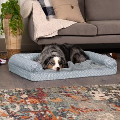 FurHaven Plush Fur & Diamond Print Nest-Top Orthopedic Sofa Cat & Dog Bed, Gray, Large