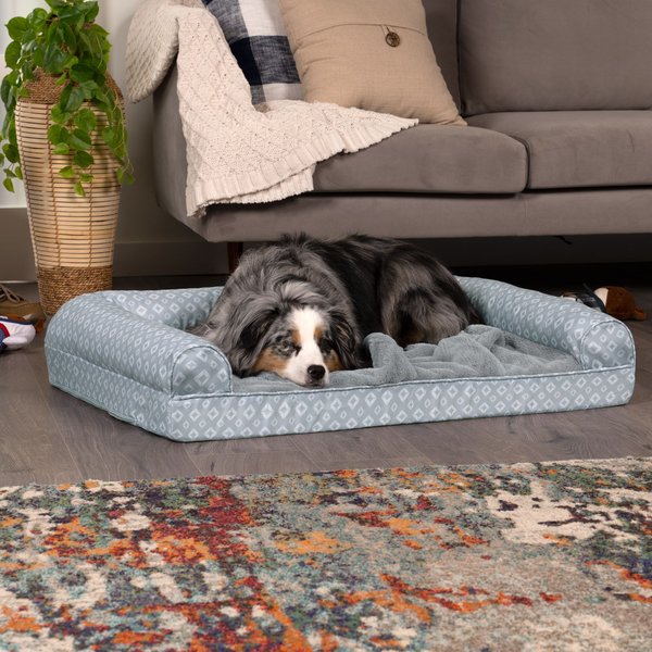 FurHaven Plush Fur & Diamond Print Nest-Top Full Support Sofa Cat & Dog Bed with Removable Cover