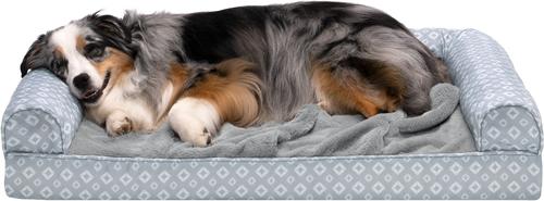 Show full view: FurHaven Plush Fur & Diamond Print Nest-Top Orthopedic Sofa Cat & Dog Bed, Gray, Large slide 5 of 10