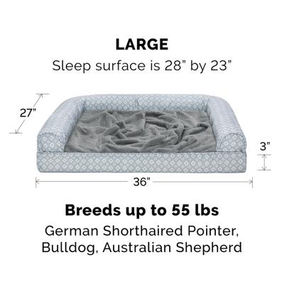 Show full view: FurHaven Plush Fur & Diamond Print Nest-Top Orthopedic Sofa Cat & Dog Bed, Gray, Large slide 6 of 10