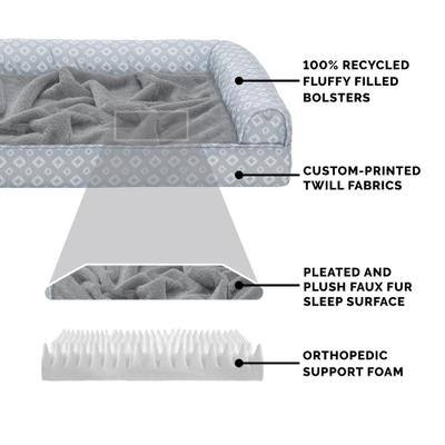 Show full view: FurHaven Plush Fur & Diamond Print Nest-Top Orthopedic Sofa Cat & Dog Bed, Gray, Large slide 7 of 10