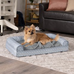 FurHaven Plush Fur & Diamond Print Nest-Top Orthopedic Sofa Cat & Dog Bed, Gray, Medium