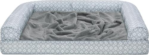 Show full view: FurHaven Plush Fur & Diamond Print Nest-Top Orthopedic Sofa Cat & Dog Bed, Gray, Medium slide 3 of 9