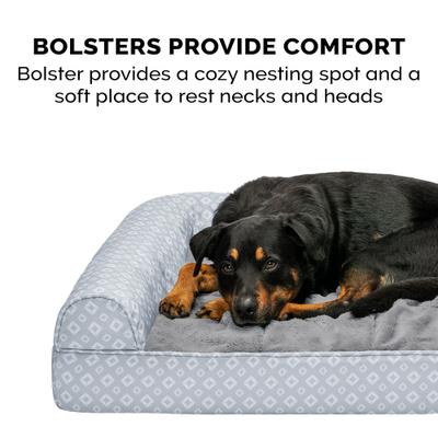 Show full view: FurHaven Plush Fur & Diamond Print Nest-Top Orthopedic Sofa Cat & Dog Bed, Gray, Medium slide 7 of 9