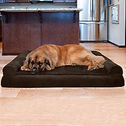 FurHaven Plush & Suede Convolute Orthopedic Bolster Cat & Dog Bed with Removable Cover & Liner, Espresso, Jumbo Plus