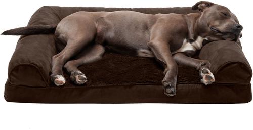 Show full view: FurHaven Plush & Suede Convolute Orthopedic Bolster Cat & Dog Bed with Removable Cover & Liner, Espresso, Large slide 4 of 10