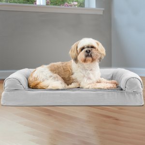 FurHaven Plush & Suede Convolute Orthopedic Bolster Cat & Dog Bed with Removable Cover & Liner, Gray, Medium