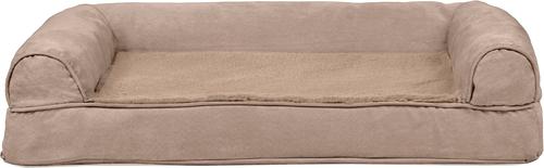 Show full view: FurHaven Plush & Suede Cooling Gel Bolster Dog Bed with Removable Cover, Almondine, Medium slide 4 of 11