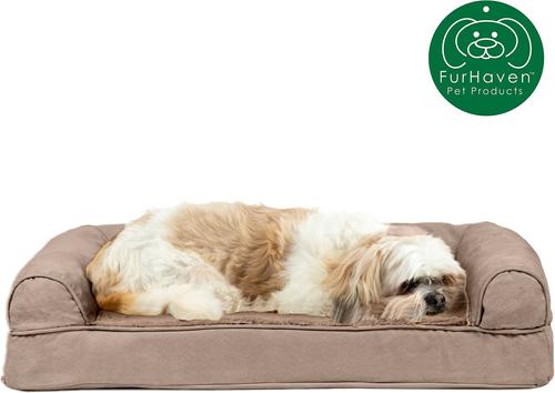 Show full view: FurHaven Plush & Suede Cooling Gel Bolster Dog Bed with Removable Cover, Almondine, Medium slide 5 of 11