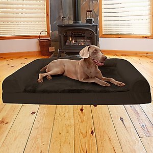 FurHaven Plush & Suede Cooling Gel Bolster Dog Bed with Removable Cover, Espresso, Jumbo Plus