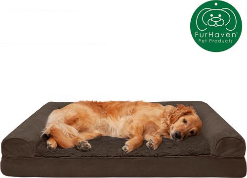 Show full view: FurHaven Plush & Suede Cooling Gel Bolster Dog Bed with Removable Cover, Espresso, Jumbo slide 4 of 10