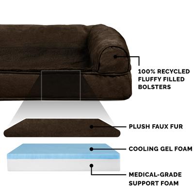 Show full view: FurHaven Plush & Suede Cooling Gel Bolster Dog Bed with Removable Cover, Espresso, Jumbo slide 6 of 10