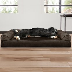 FurHaven Plush & Suede Cooling Gel Bolster Dog Bed with Removable Cover, Espresso, Large