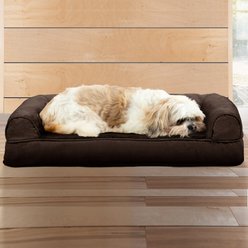 FurHaven Plush & Suede Cooling Gel Bolster Dog Bed with Removable Cover, Espresso, Medium