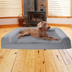 FurHaven Plush & Suede Cooling Gel Bolster Dog Bed with Removable Cover, Gray, Jumbo Plus