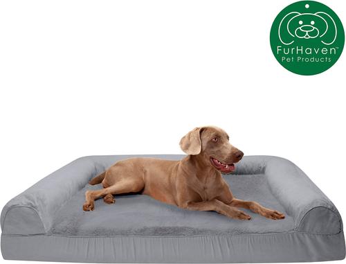 Show full view: FurHaven Plush & Suede Cooling Gel Bolster Dog Bed with Removable Cover, Gray, Jumbo Plus slide 4 of 10