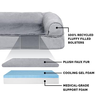 Show full view: FurHaven Plush & Suede Cooling Gel Bolster Dog Bed with Removable Cover, Gray, Jumbo Plus slide 6 of 10