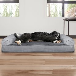 FurHaven Plush & Suede Cooling Gel Bolster Dog Bed with Removable Cover, Gray, Large