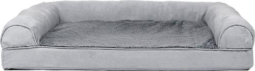 Show full view: FurHaven Plush & Suede Cooling Gel Bolster Dog Bed with Removable Cover, Gray, Large slide 3 of 10