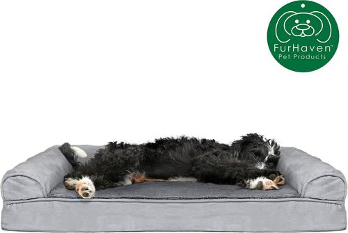 Show full view: FurHaven Plush & Suede Cooling Gel Bolster Dog Bed with Removable Cover, Gray, Large slide 4 of 10