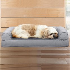 FurHaven Plush & Suede Cooling Gel Bolster Dog Bed with Removable Cover, Gray, Medium