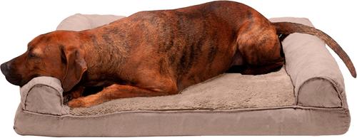 Show full view: FurHaven Plush & Suede Full Support Sofa Dog & Cat Bed, Almondine, Large slide 4 of 9