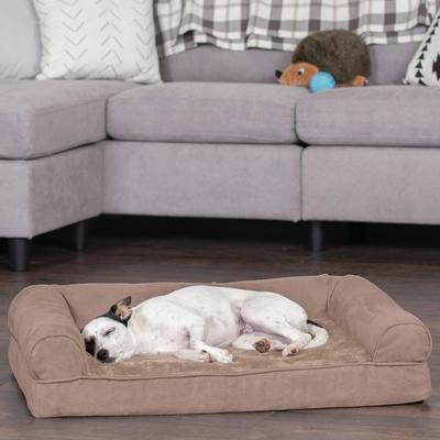Show full view: FurHaven Plush & Suede Full Support Sofa Dog & Cat Bed, Almondine, Medium slide 1 of 10