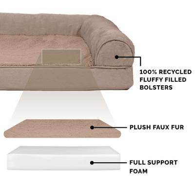 Show full view: FurHaven Plush & Suede Full Support Sofa Dog & Cat Bed, Almondine, Medium slide 6 of 10