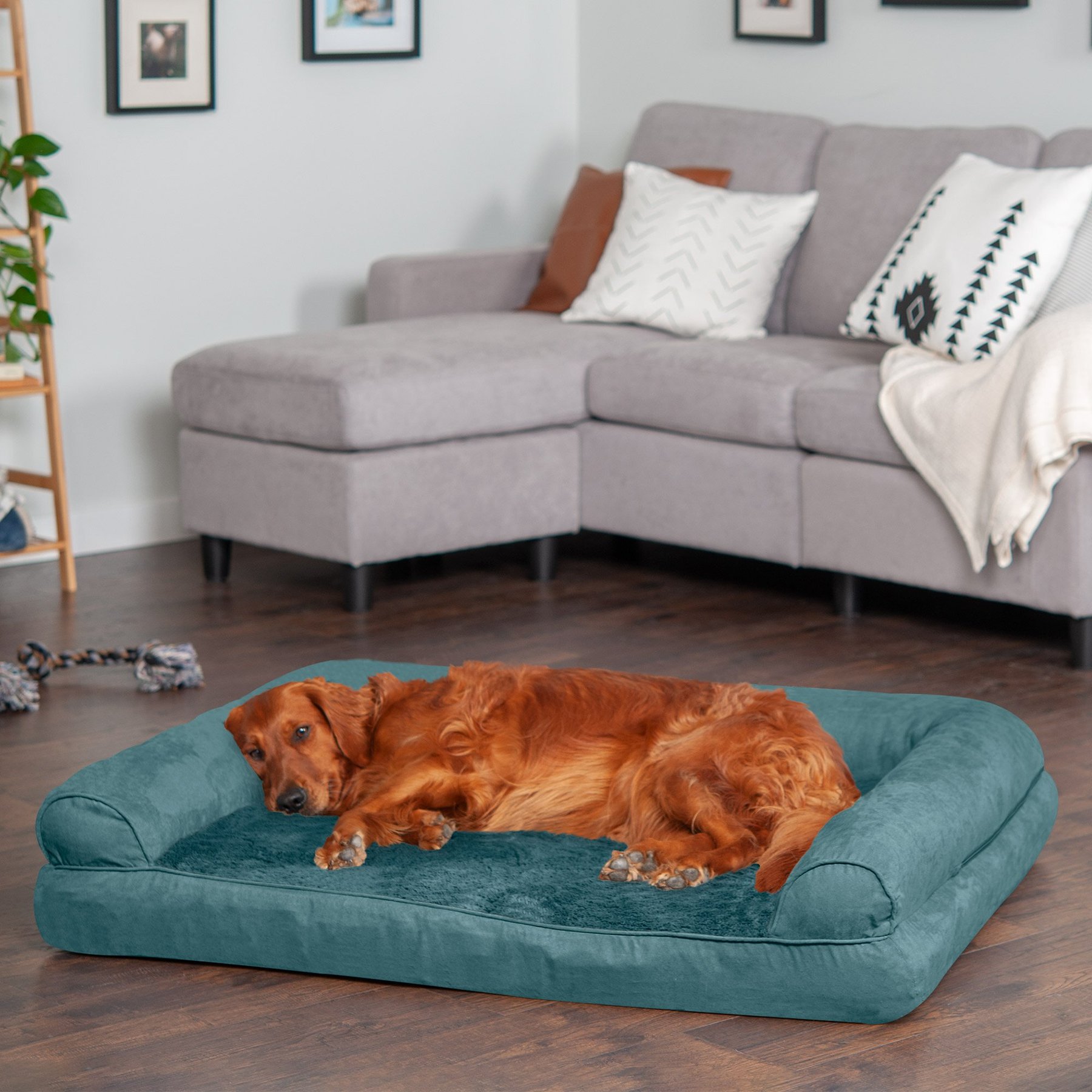FurHaven Plush & Suede Full Support Sofa Dog & Cat Bed, Deep Pool, Jumbo