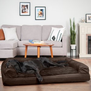 FurHaven Plush & Suede Full Support Sofa Dog & Cat Bed, Espresso, Jumbo Plus
