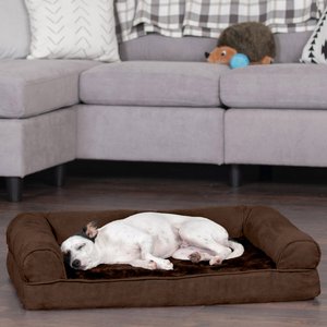 FurHaven Plush & Suede Full Support Sofa Dog & Cat Bed, Espresso, Medium