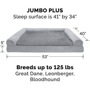 FurHaven Plush & Suede Full Support Sofa Dog & Cat Bed, Gray, Jumbo Plus