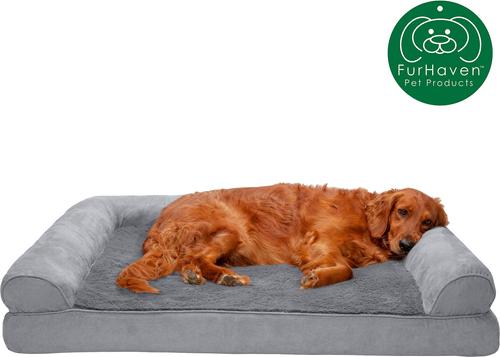Show full view: FurHaven Plush & Suede Full Support Sofa Dog & Cat Bed, Gray, Jumbo slide 4 of 10