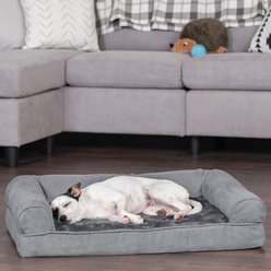 FurHaven Plush & Suede Full Support Sofa Dog & Cat Bed, Gray, Medium
