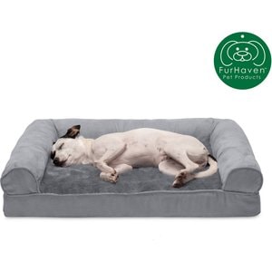 FurHaven Plush & Suede Full Support Sofa Dog & Cat Bed, Gray, Medium