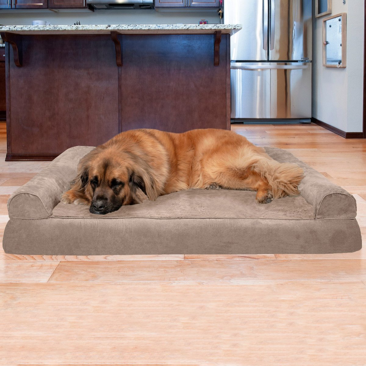 FurHaven Plush & Suede Orthopedic Sofa Cat & Dog Bed, Almondine, Jumbo Plus