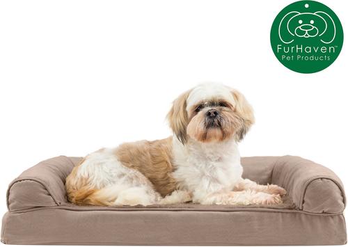 Show full view: FurHaven Plush & Suede Orthopedic Sofa Cat & Dog Bed, Almondine, Medium slide 4 of 11