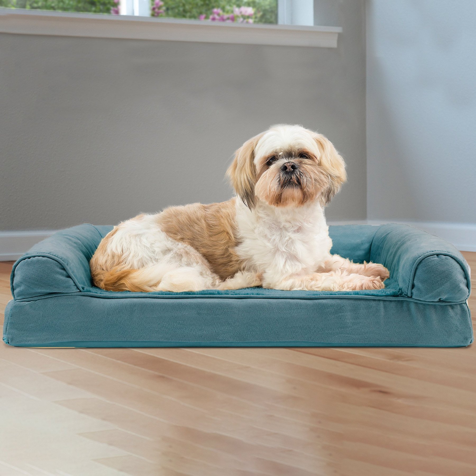 FurHaven Plush & Suede Orthopedic Sofa Cat & Dog Bed, Deep Pool, Medium