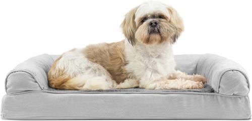 Show full view: FurHaven Plush & Suede Orthopedic Sofa Cat & Dog Bed, Gray, Medium slide 4 of 11